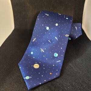 Wild Ties Mens Hand Made Tie W 3.75" L 61" Space Planets Satellite